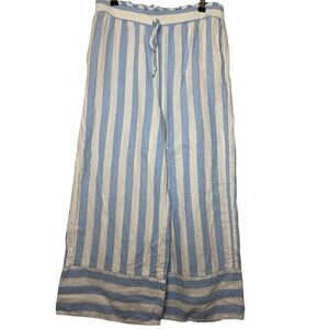 Lauren Conrad Pants Women's Large Blue White Stripe Linen Wide Leg Flowy Crop
